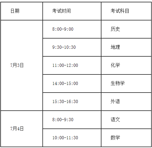 2023年6月天津普通高中学业水平合格性考试时间：7月3日-4日